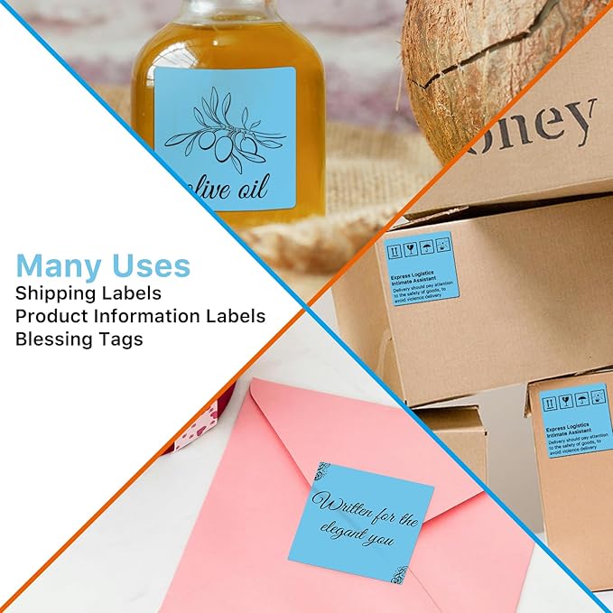 Square Thermal Label Stickers, 2"x2" (50.8mm x 50.8mm) Compatible with Multiple Thermal Printers Self-Adhesive Square Direct Strong Adhesive Thermal Labels, Blue, 500 Sheets/Roll
