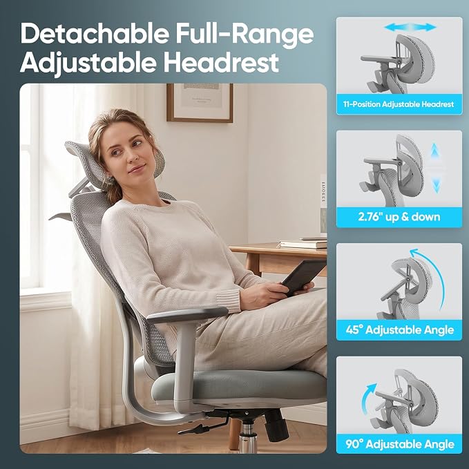 Ergonomic Mesh Office Chair, Desk Chairs with Adjustable Lumbar Support, 4D Flip-up Arms & 3D Headrest, Comfy High Back Breathable Mesh Computer Chair for Home Office, 400lbs (Grey)