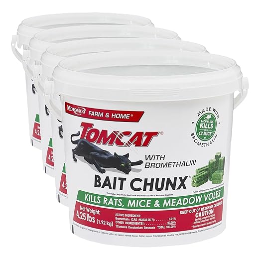 Tomcat with Bromethalin Bait Chunx Pail, Rat and Mice Control for Agricultural Use and Professional Applicators, 4.25 lbs. (Pack of 4)