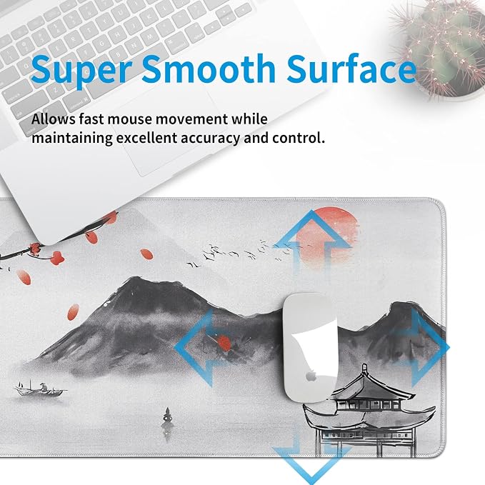 Japanese Cherry Blossom Gaming Mouse Pad Large Desk Mat,Big Desk Pad with Stitched Edge Non-Slip Rubber Base,Office Decor Organizers and Accessories