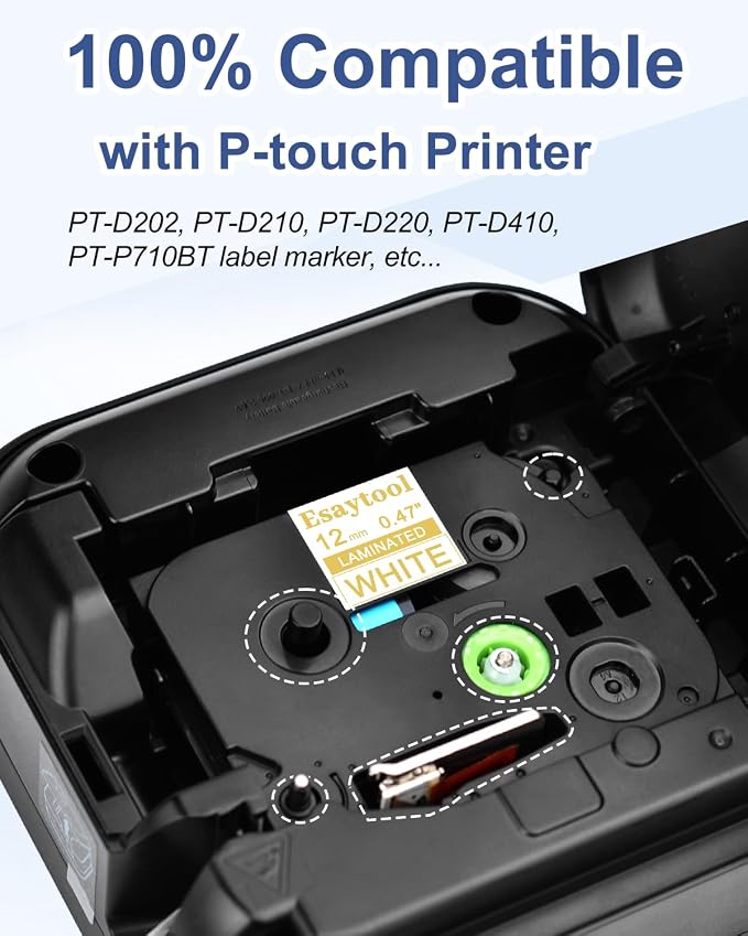 5 Pack Compatible with P-Touch TZe-234 AZE-234 TZ-234 Gold on White 12mm 0.47'' Laminated Label Tape Replacement for Ptouch PT-H100 PT-D200 D210 D400 PT-P700 PT-1000 PT-2030 Label Maker