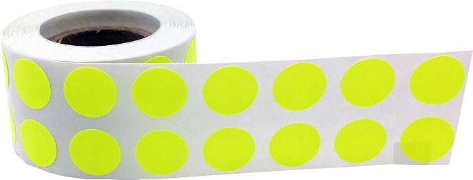 Fluorescent Yellow Circle Dot Stickers, 1/2" Inch, 1000 Labels per Roll - Ideal for Organizing, Decorating, Labeling, and Crafting in Homes, Schools, and Offices
