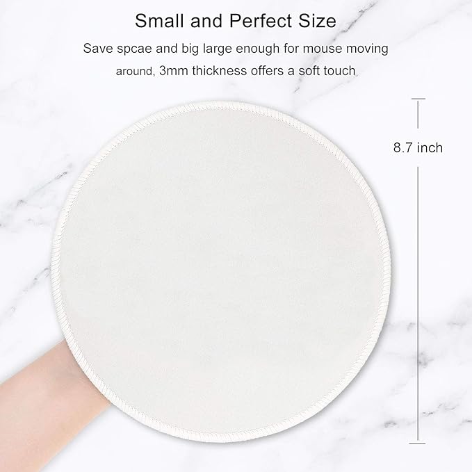 Hsurbtra Mouse Pad, Premium-Textured Small Round Mousepad 8.7 x 8.7 Inch White, Stitched Edge Anti-Slip Waterproof Rubber Pretty Cute Computer Mat for Office Home Gaming Laptop Men Women Kids