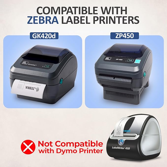 4” x 6” Thermal Shipping Labels – 500 Labels per Roll – Direct Compatible with Zebra Label Printers GK420d,D450BT & ZP450 (4 Pack)
