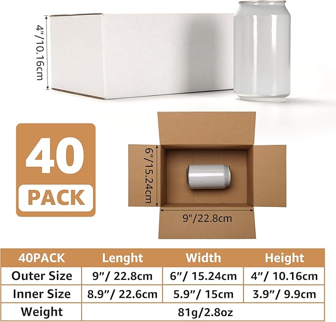 EXYGLO 40 Pack 9x6x4 Shipping Boxes for Small Business, White Corrugated Cardboard Small Box for Packaging, Moving, Mailing, and Storing