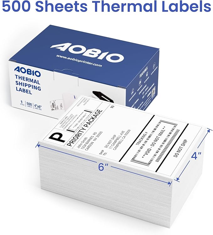 4X6 Direct Shipping Labels - Commercial Grade Thermal Printer Labels - Compatible with 4x6 Direct Thermal Printers