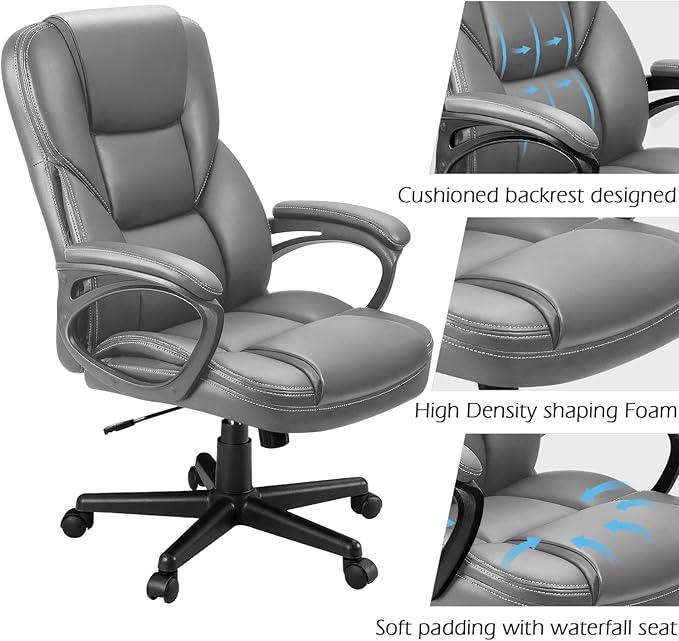 Furmax Office Executive Chair High Back Adjustable Managerial Home Desk Chair, Swivel Computer PU Leather Chair with Lumbar Support (2, Gray)