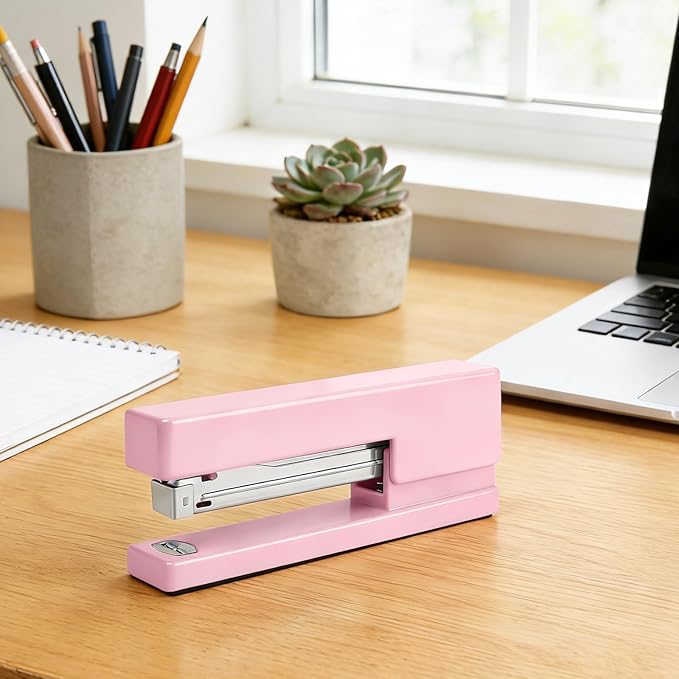 Office Desktop Stapler - 25 Sheet Capacity with 830 Staples and Staple Remover,Staplers for Desk,Non-Slip for School, Home, Pink