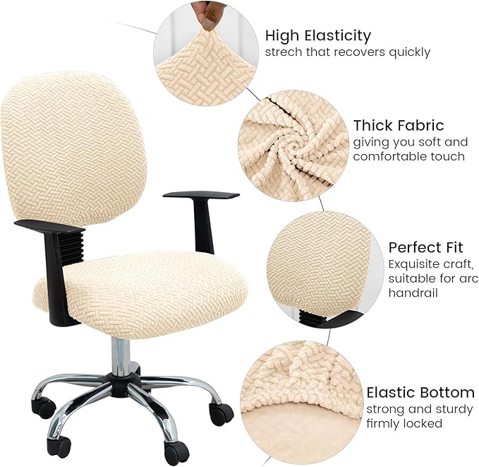 MIFXIN Computer Office Chair Cover Stretch Elastic Slipcover 2 Piece Stretchable Jacquard Computer Chair Seat Covers Furniture Protector for Office Home, NO Chair, Only Covers (Beige)