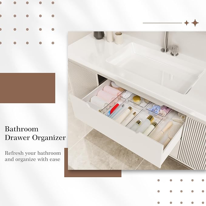 11 PCS Clear Plastic Drawer Organizer Set - 5 Large Size Versatile Kitchen and Bathroom Organizer Trays, Non-Slip Storage Bins for Makeup, Utensils, Tool and Office Desk