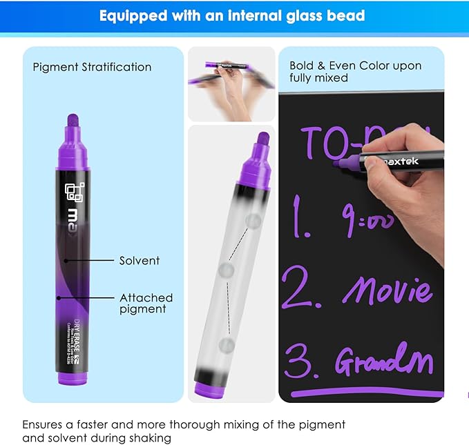 maxtek Neon Dry Erase Markers for Glass,Window Markers for Dry Erase Board,Chalkboard,LED Note Board,Acrylic Refrigerator Calendar,Bullet Tip,Low Odor,Assorted Colors,9 Count