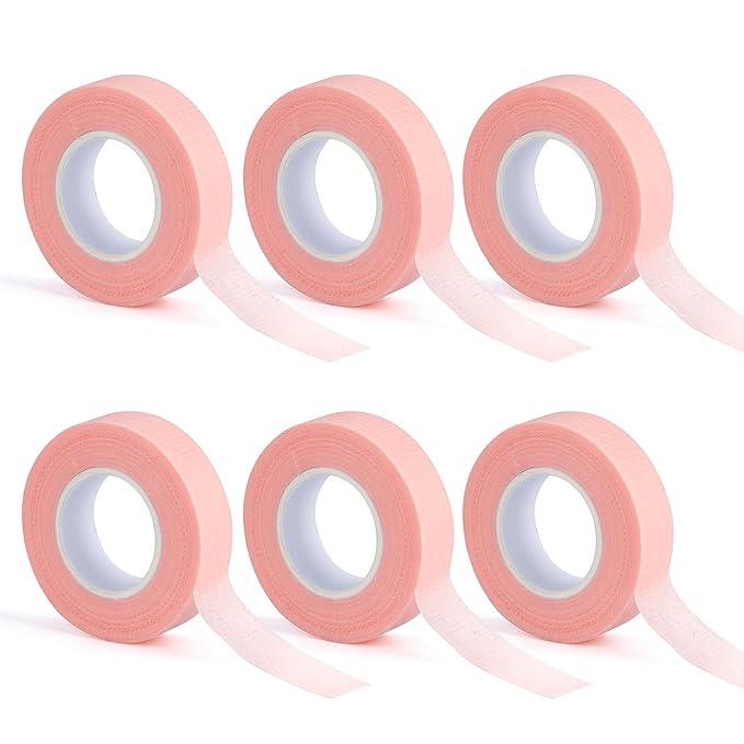 G2PLUS 6 Rolls PE Micropore Medical Tape Roll, 1/2'' x 59 Yards Lash Tape, Pink Eyelash Tape for Eyelash Extensions, Wound, Sensitive Skin - Individual Package