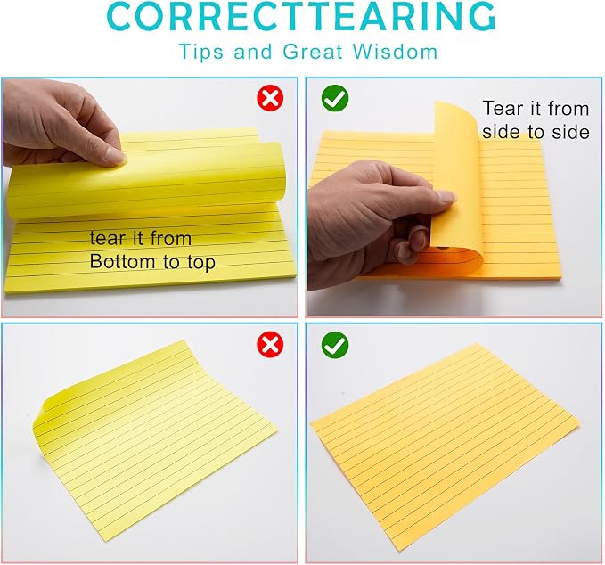 400 Sheets Lined Sticky Notes 8x6in Large,No Ink Bleed-Through,Home/School | 50 Sheets/pad Ruled Giant Post Stickies,Smooth Writing,8 Pack Extra Bright Self Sticky Super Memo Pads for Students Office