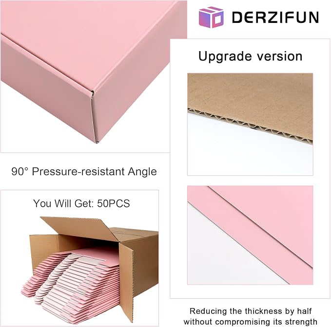 6x4x2 in Pink Shipping Boxes for Packaging Small Business, DERZIFUN 50 Pack Mailing Boxes Corrugated Cardboard Mailer Gift Box
