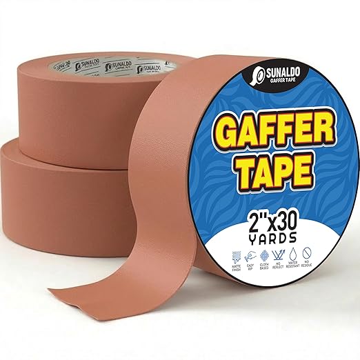 Gaffers Tape Heavy Duty, Easy to Rip, Residue-Free Professional Grade Floor Tape for Electrical Cords, Matte Finish Non Reflective, Weather Resistant (3, Brown, 2" x 30 Yards)