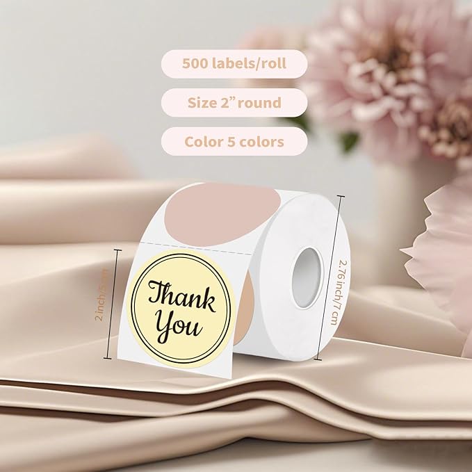 2 inch Round Thermal Label,Morandi Circle Thermal Sticker Labels for Business and Home,Direct Thermal Printer Label for DIY Logo Design,Thanks Card,500 Labels/1 Roll