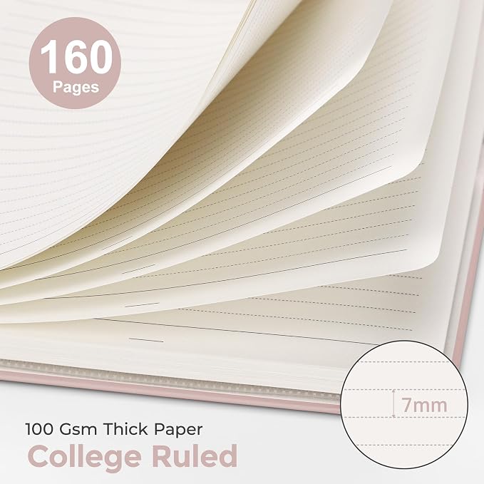 AHGXG Spiral Journal Notebook, 160 Lined Pages, A5 Size (5.7'' x 8.3'') | for Women, Journaling, Writing, Work & Office, Hardcover, 100 GSM Thick Paper (Pink Rose Butterfly)