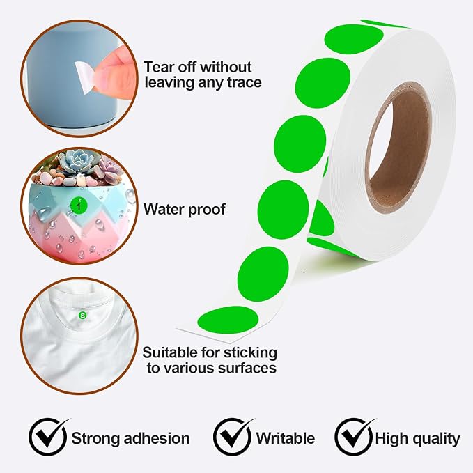 1000 Pcs Green Round Stickers 1/2 Inch Color Circle Dot Stickers Small Code Labels for Office Shop Yard Sale Home Classroom Marking (Green)