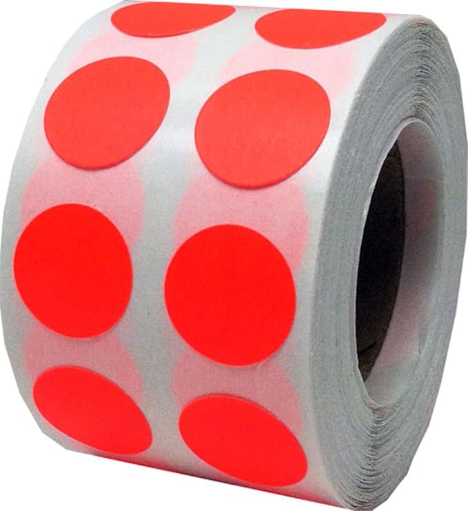 Fluorescent Red Circle Dot Stickers, 1/2" Inch, 1000 Labels per Roll - Ideal for Organizing, Decorating, Labeling, and Crafting in Homes, Schools, and Offices