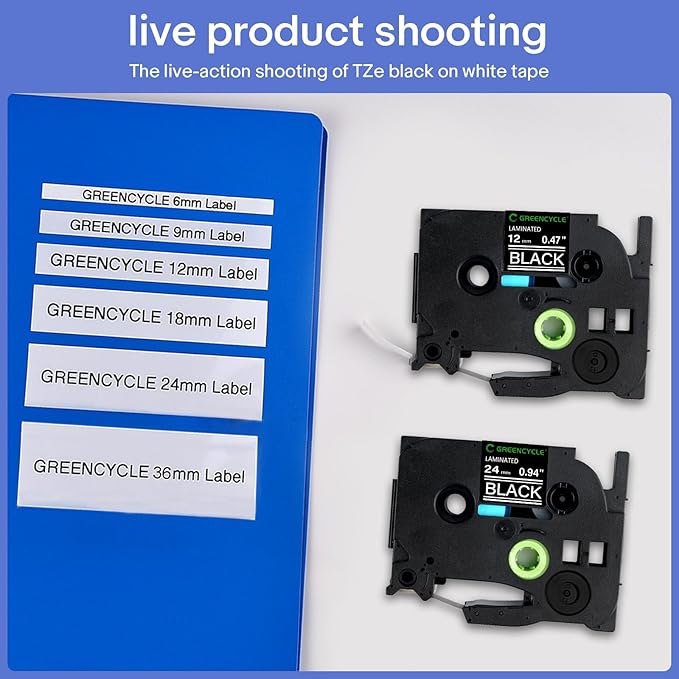 GREENCYCLE 3 Pack 24mm Black Label Tape Compatible for Brother P-Touch TZe-355 24mm 0.94 Laminated White on Black TZe TZ Tape TZ-355 for PT-D600 P700 D610BT P750W Label Maker
