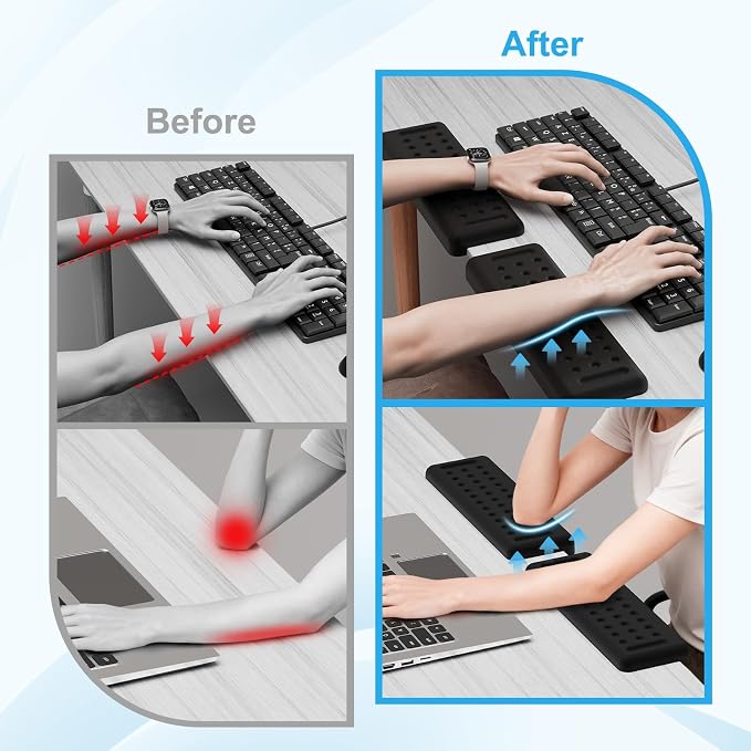 Leolee L-Shaped Desk Elbow Pads for Desk, Black Memory Foam Arm Rest | for Desk with Non-Slip Base, Ergonomic Desk Edge Cushion, Wrist Rest for Computer Keyboard, Typing, Office, Home (2 Piece)