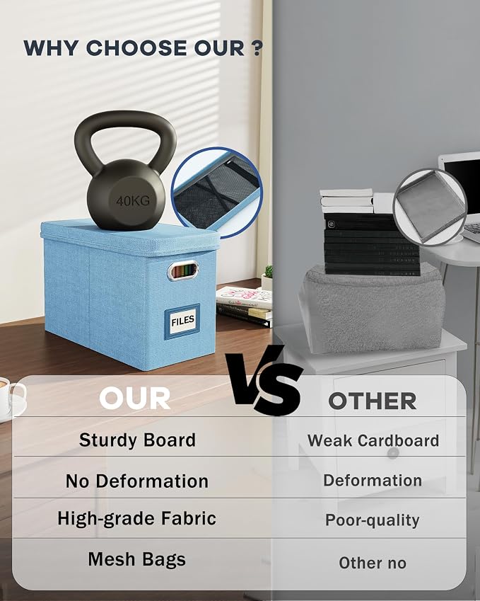 Portable Document Organizer with Lid, Hanging Storage Box with Mesh Pocket for Letter Files, Smooth Sliding Rail - Sky-blue (1 PCS)