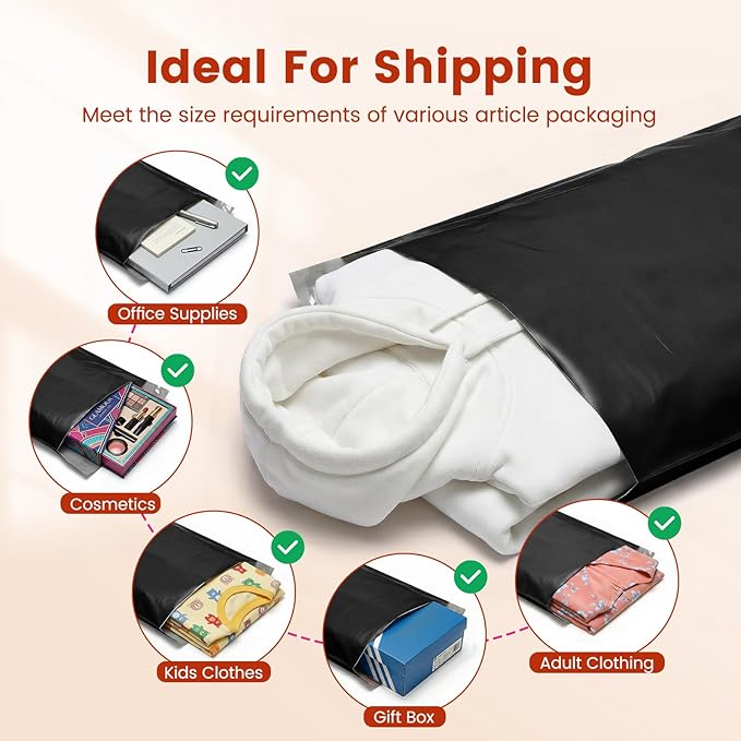 Metronic Poly Mailers 14x19 1000 Pack, Heavy Duty Shipping Bags Bulk Self Seal Waterproof Tear Resistant Large Mailing Envelopes, Packaging bags for Small Business, Boutique, Clothing, Black