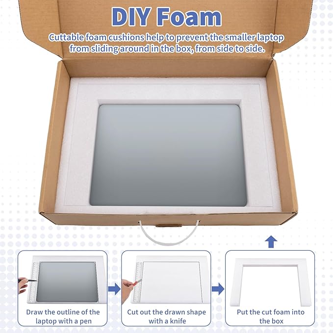 Laptop Shipping Box with Protective Foam for up to 17.3 Inch Notebook, Cardboard Laptop Box for Shipping, Secure Mailing Boxes (17"L x 12"W x 4"H)