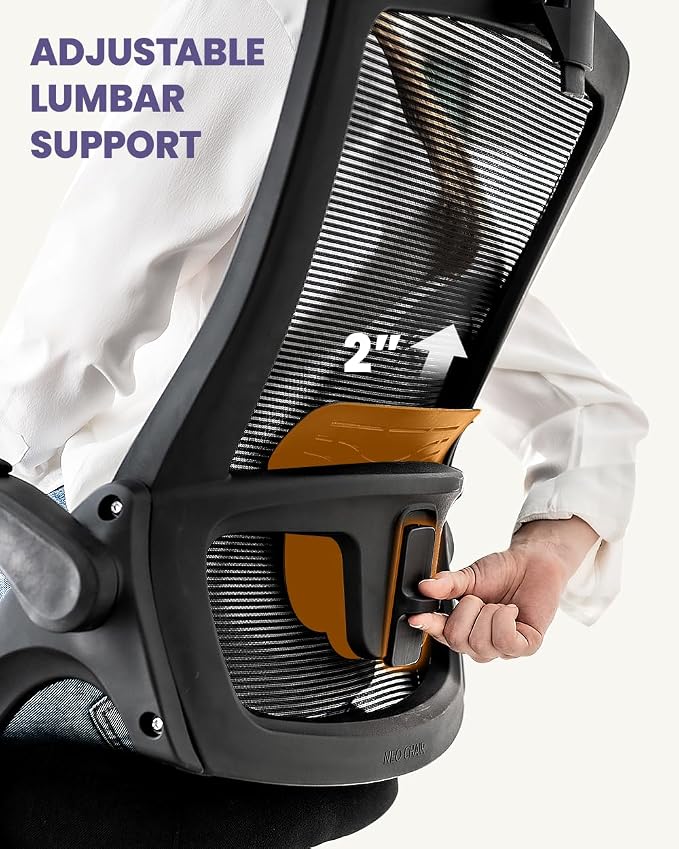 NEO CHAIR Office Desk Chair with Ergonomic High Back Headrest, Mesh Black | Adjustable Headrest and Lumbar Support with Flip-Up Armrests Designed for Extended Sitting Comfort While Saving Space