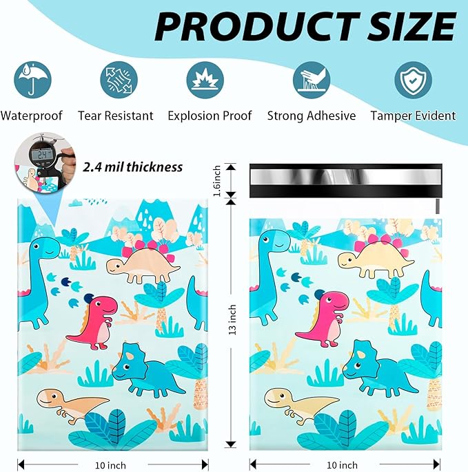 Oududianzi 100PCS Poly Mailers 10x13, Waterproof Shipping Bags, Thick Mailing Bags, Mailers Poly Bags, Shipping Envelopes, Cute Packaging Bags for Online and Offline Small business - Dinosaur