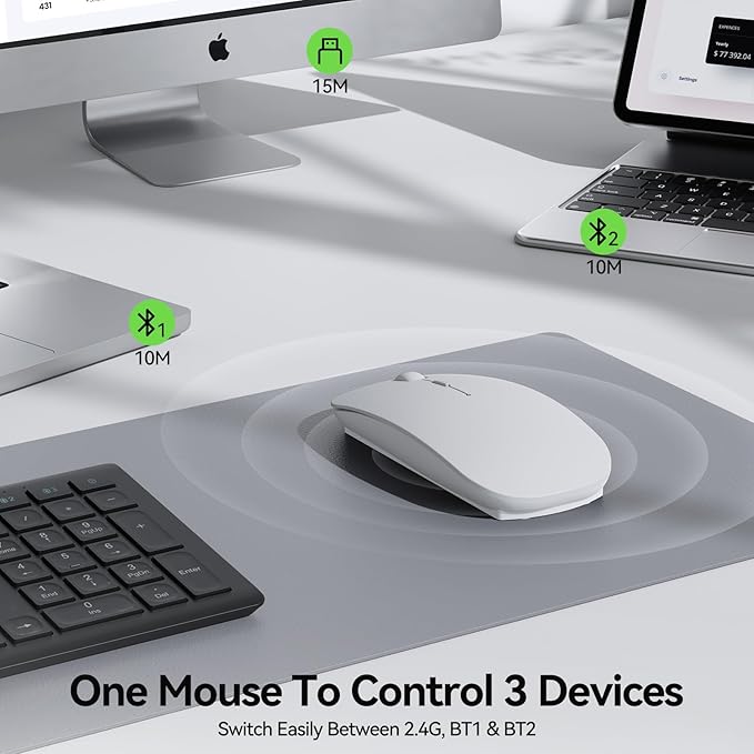 TECKNET Bluetooth Wireless Mouse, Rechargeable Silent Portable Computer Mouse, 6 Adjustable DPI, Dual Mode (Bluetooth 5.2/3.0 and 2.4G USB Receiver) for Laptop, iPad, MacBook, PC, Desktop, Android