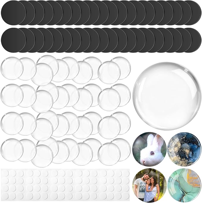 Aertiavty 120 Pcs Fridge Magnets Making Kit, 2 Inch Glass Magnets for Refrigerator, Locker, Whiteboard, Office, Kitchen, Decorative Magnet (60 Round Magnet+60 Glass+Clear Adhesive Dots)