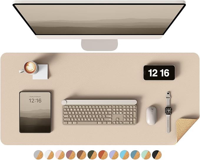 YSAGi Double-Sided Desk Pad, 31.5"x15.7" Leather Desk Mat, Eco Cork Desk Pad Protector,Large Mouse Pad,Waterproof Desk Blotter for Office/Home (Beige/Cork)