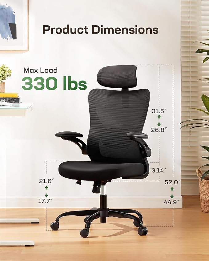 Marsail Ergonomic Office Chair with 3D Armrests, Pack of 2 | Office Desk Chair with High Back Mesh, Adjustable Lumbar Support, Rolling Work Swivel Task Chairs with Wheel, Headrest, home