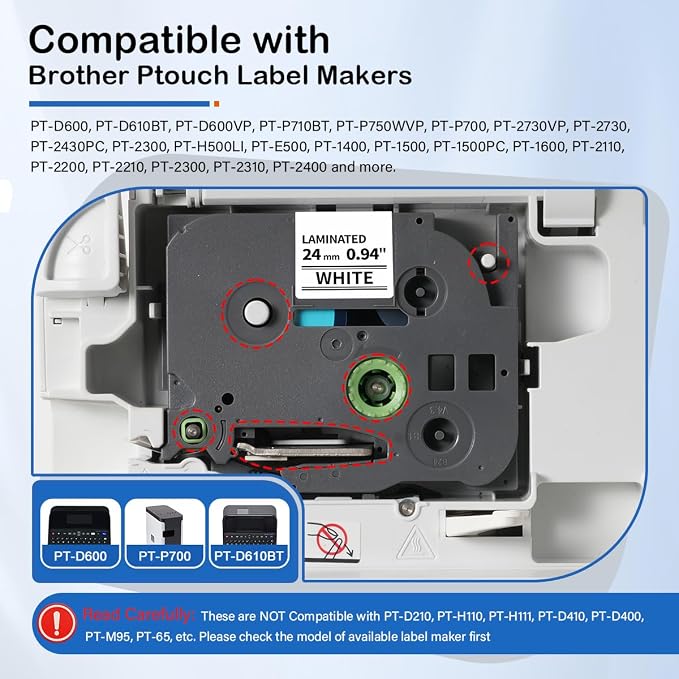 Labelife TZe-251 TZe TZ Tape 24mm 0.94 Laminated White Label Black Ink | Replace for Brother P Touch Label Maker Tape 24mm .94 TZe251 TZ-251 1'' for Brother PT-D600 PT-D610BT PT-P710BT P700 P750W