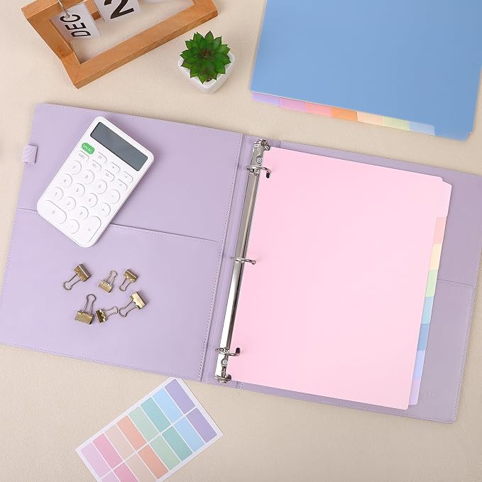 SKYDUE Durable Plastic 8-Tab Dividers,6sets,Big Tab Dividers for 3 Ring Binder, Write&Erase 3 Ring Binder Dividers with Tabs,with Sticker Labels，Pink