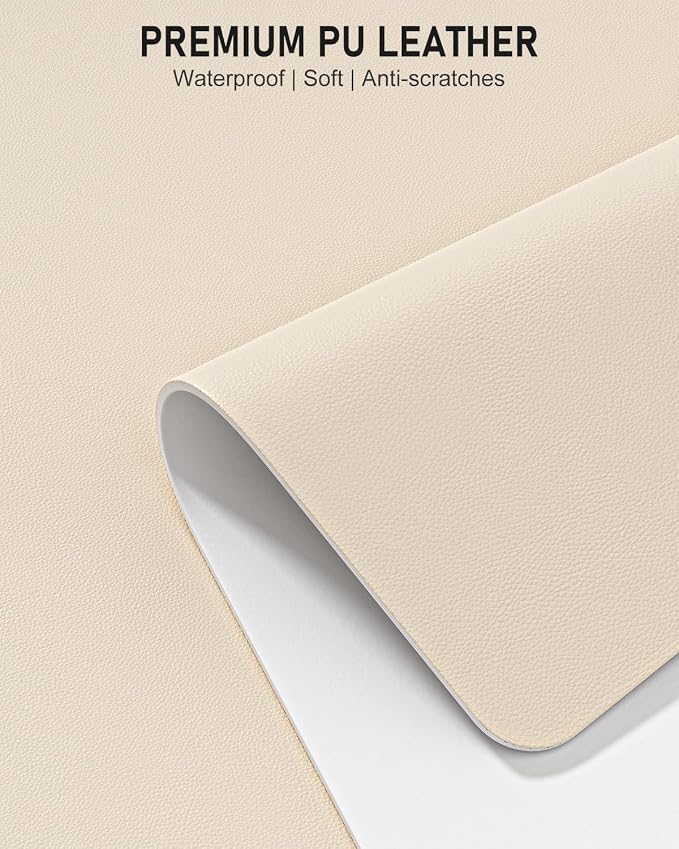 Desk Pad, 23.6" x 13.8" PU Leather Non-Slip Desk Mat Large Mouse Pad for Desktop, Waterproof Laptop Computer Writing Mat for Office, Home, Work, Gaming, Beige