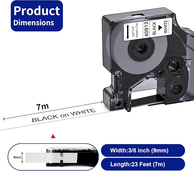 4Pack 40913 S0720680 Label Tape Compatible with DYMO D1 Label Tape | Black on White 3/8'' 9mm Standard Label Tape Replacement for dymo LabelManager 160 280 210D 420P Crisp Printing, Easy to Peel