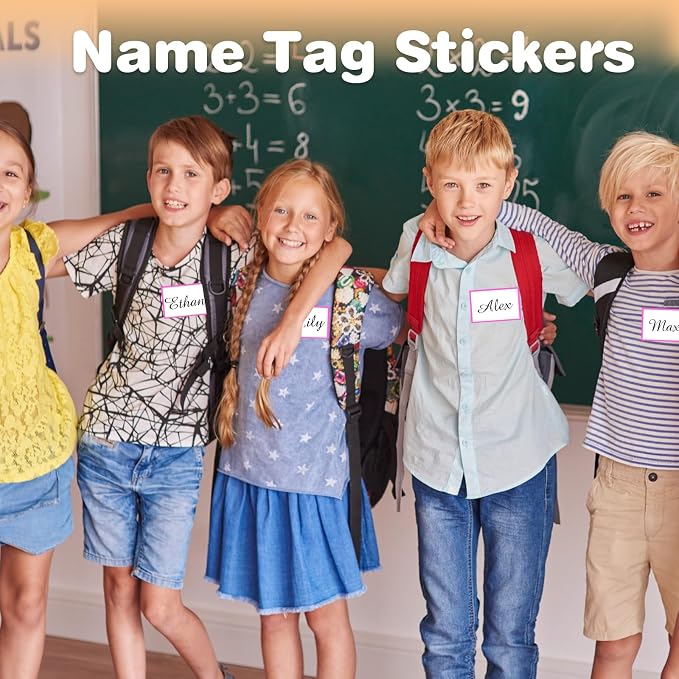 Starboling Pink Plain Name Tag Stickers, 200 Pcs 3"x2", Colorful Border, Office, School & Home