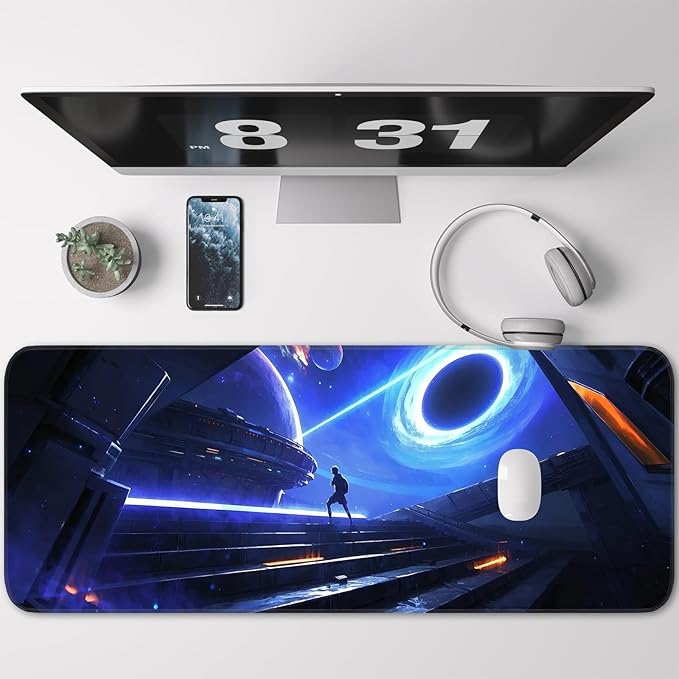 Mouse Pad, Non-Slip Rubber Bottom, Stitched Edge Gaming Mouse Pad for Home, Office, Gaming, 31.5 x 11.8 Inch Large Desk Mat, Desktop Protector