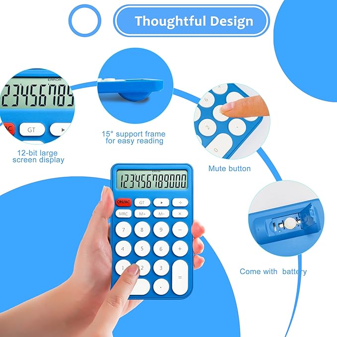 VEWINGL Standard Calculator, 12 Digit Large Display Desktop Calculator with Big Buttons for Office, School, Home & Business