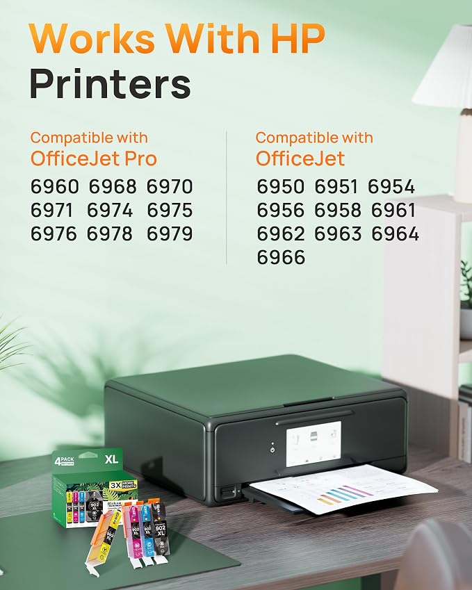 E-Z Ink Compatible for 902XL Ink Cartridges for HP Printers 902 902 XL | Replacement for HP 902XL Ink Cartridges Combo Pack 4 Pack for Officejet Pro 6978 6968 6960 6970 Officejet 6951 6954 6956 6958