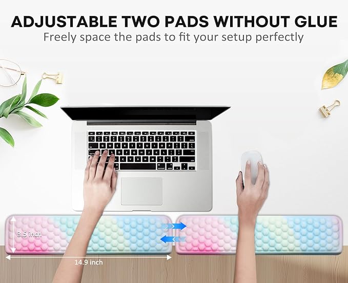 JIKIOU L-Shaped Desk Elbow Pad for Desk 2 Pack, Soft Memory Foam Elbow Support Padding with Non-Slip Base, Easy Typing Pain Relief Comfort for Office Work Gaming Rainbow