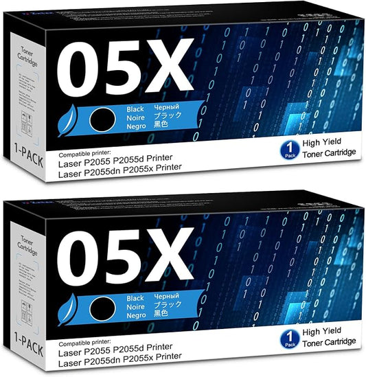 05X Black High-Yield Toner Cartridge 2-Pack Replacement for P2055 Series | Works with Laser P2055 P2055d P2055dn P2055x Printer Replacement for HP 05X CE505X 05A CE505A Toner Cartridge