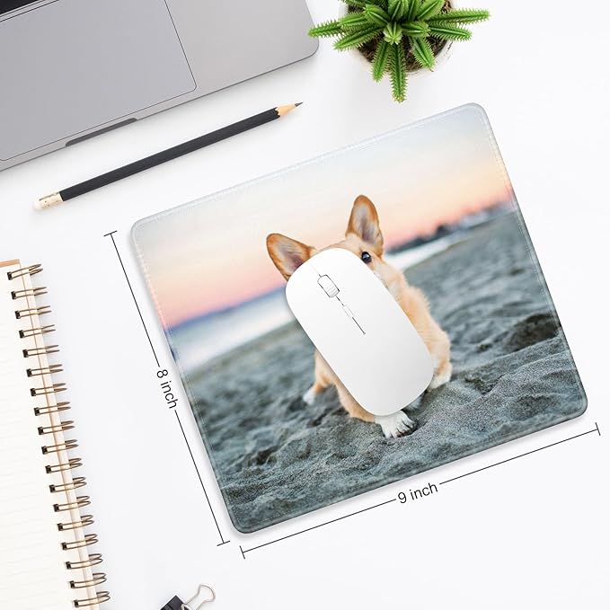 Mouse Pad, Minimalism Marble Style Computer Pad, Anti-Slip Rubber Mouse Mat with Stitched Edges for Gaming, Office, Laptop, PC, Women, 9" x 8" Thick 3 mm, Cute Puppy