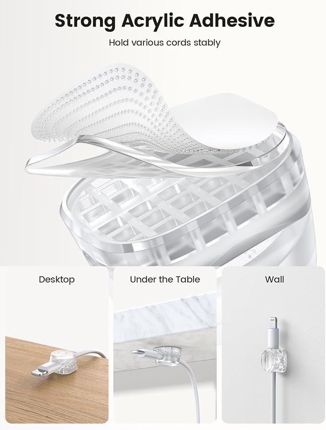 Lamicall 6 Pack Cord Organizer, Office Desk Accessories, Clear Cable Clips | [1s Lock] Spring Cable Management Clips for Desk Nightstand Car, School Home Workspace Decor, College Dorm Room Decor Gadgets