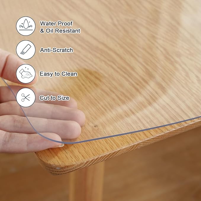 LovePads Clear Table Cover Protector 28 x 64 Inch, 2mm Thick Plastic Mat | Non-slip Waterproof PVC Table Protector, Cut to Size, Spill-Stain-Scratch Proof, Fits Kitchen, Dining Table, Dresser, Desk