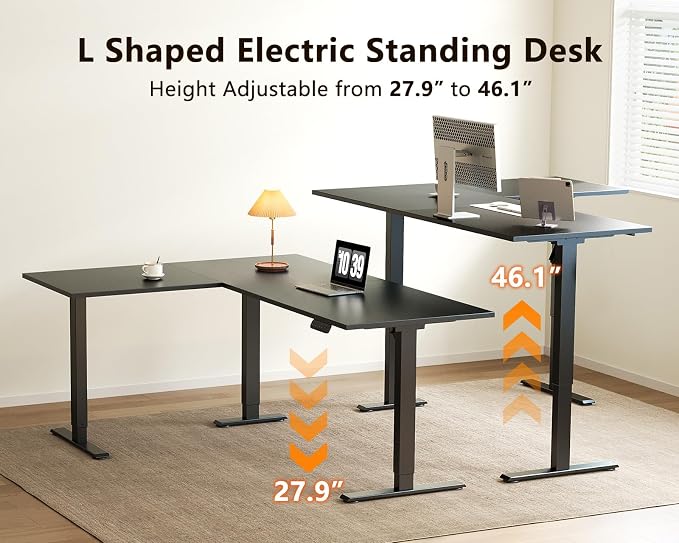Casaottima 63 Inch L Shaped Electric Standing Desk, Home Office, Black | Reversible Corner Desk with Height Adjustment, Ergonomic Sit Stand Table for Home Office, Computer Workstation