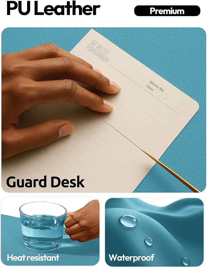 YSAGi Leather Desk Pad Protector, Office Desk Mat, Large Mouse Pad, Non-Slip PU Leather Desk Blotter, Laptop Desk Pad, Waterproof Desk Writing Pad for Office and Home (Turquoise, 31.5" x 15.8")