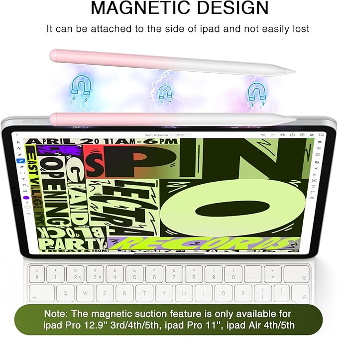 Stylus Pen for iPad 2018-2025, 15 Mins Fast Charging Pencil 1st Gen with Tilt & Palm Rejection Digital Pens Stylus for iPad 6-11, Air 3/4/5/M2/M3, Mini 5/6/7, Pro 11"/12.9"/M4 M5 (Pink White)
